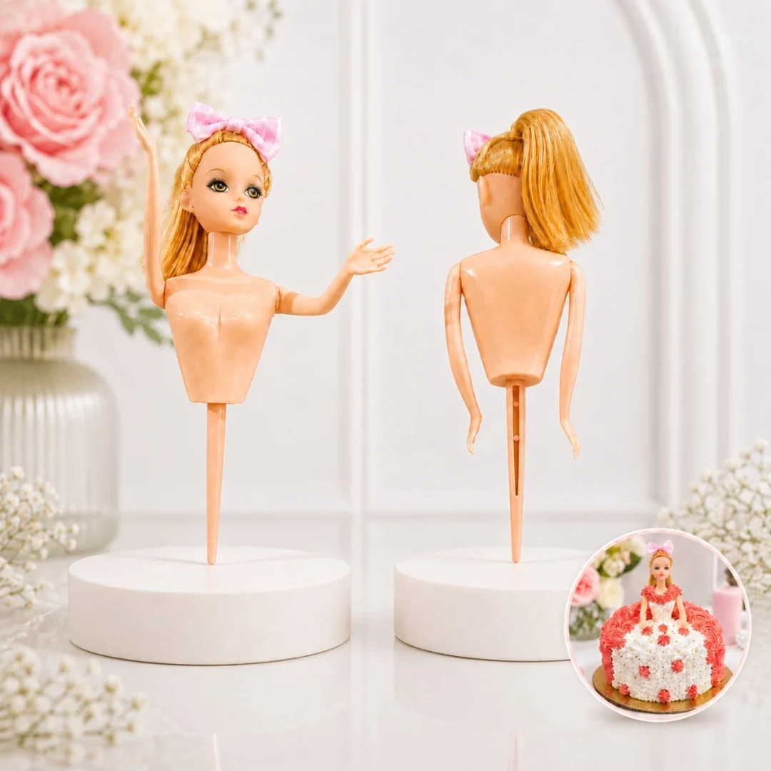 Princess Doll Cake Topper Pick | Doll Face Cake Decoration with Bow