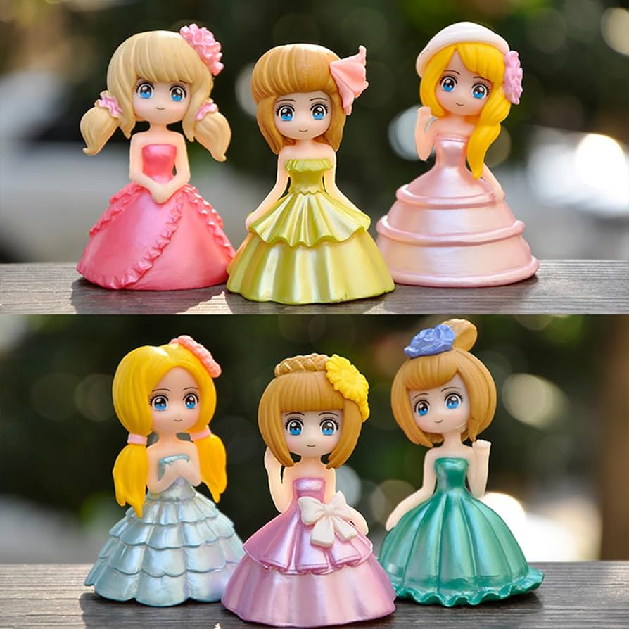 Princess Doll Cake Toppers | Mini Princess Figures for Cakes & Dessert Decoration | 6 Pieces Per Pack
