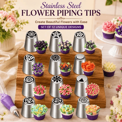 Stainless Steel Reusable Decorating Nozzle Set | Russian Ruffle Skirt Icing Piping Tips Nozzles | Cake Decorating Tool | Set Of 12