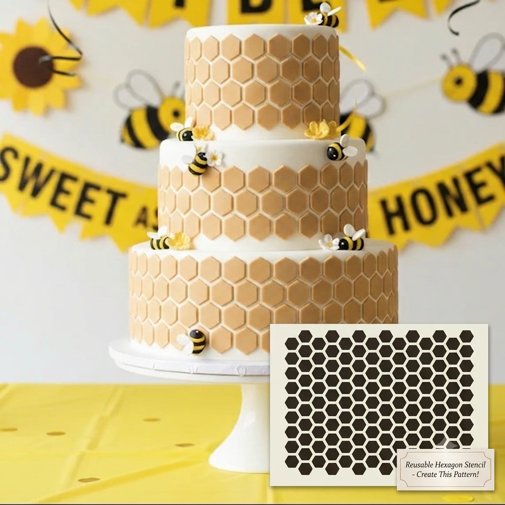 15x39cm| Honeycomb Pattern Cake Stencil | DIY Crafts & Baking | Reusable Sheets | 1 Piece