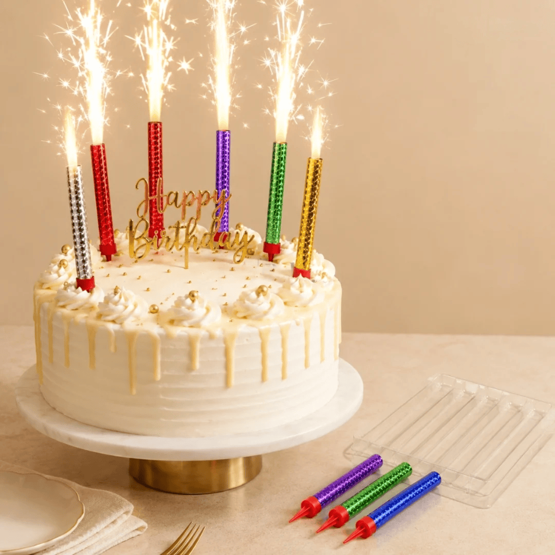 Colorful Cake Sparkler Candles | Birthday Party Fountain Candle | Pack of 6