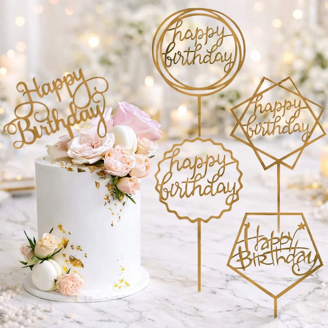 100-Piece Assorted “Happy Birthday” Acrylic Cake Toppers