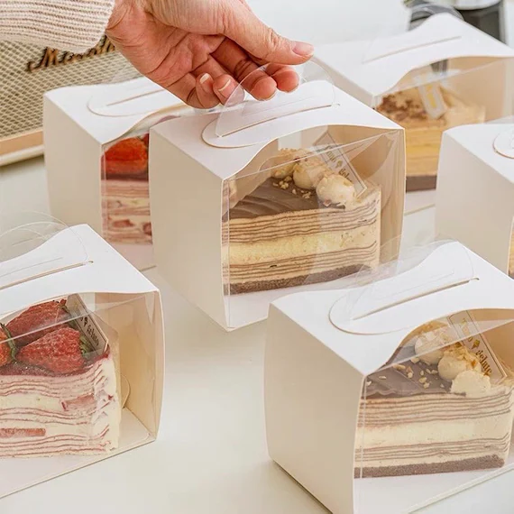 100-Piece Clear Cake Slice Box with Base Tray
