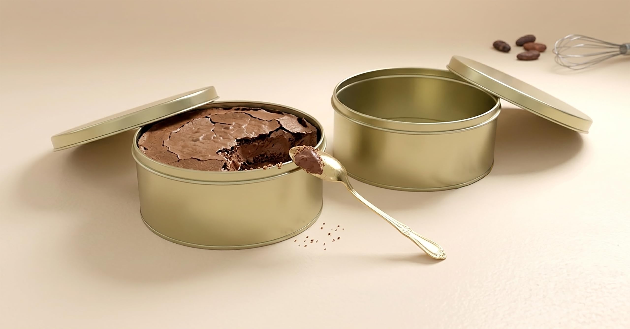 Round Aluminum Dream Cake Tin with Lid – Gold Finish (2 Pieces)