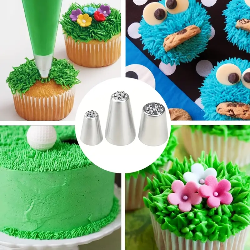 3pcs Stainless Steel Small Grass Piping Nozzle Set Baking