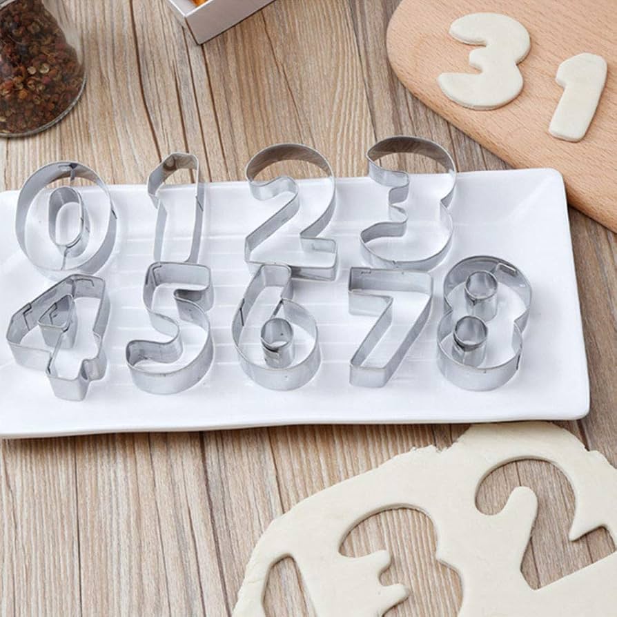 9-Piece Stainless Steel Number Cookie & Fondant Cutter Set – 2 Inch