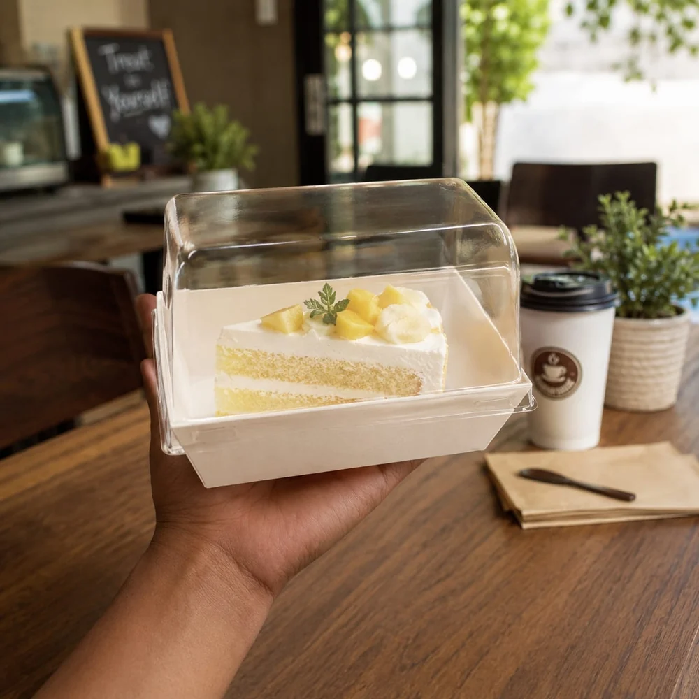 Rectangle Cake & Pastry Container with Transparent Lid – 4 × 5 × 4 Inch (Pack of 60)