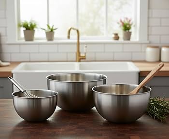 3-Piece Stainless Steel Mixing Bowl Set for Baking, Cooking & Food Preparation