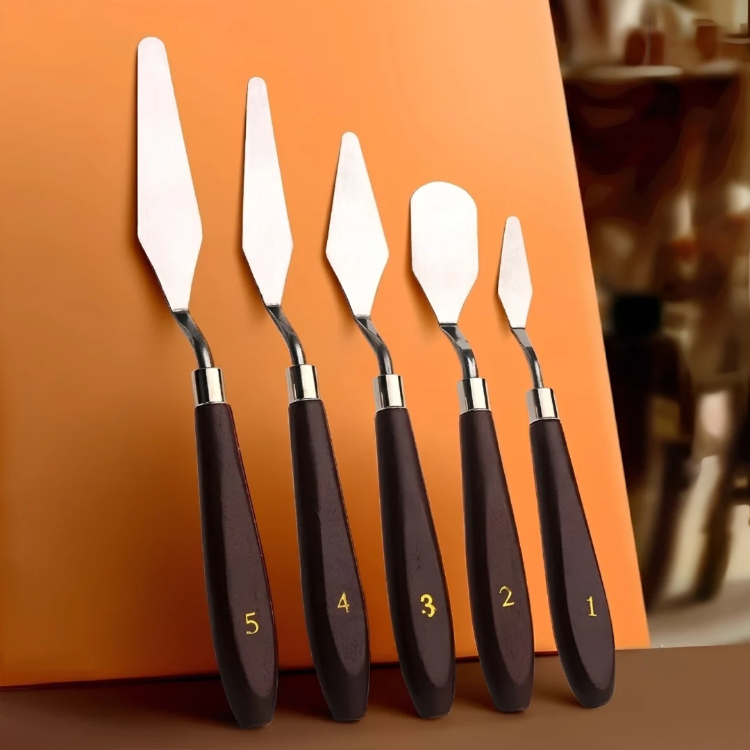 5-Piece Stainless Steel Palette Knife Set | Angled Spatulas for Cake Decorating, Icing & Texture Work | Pack of 1