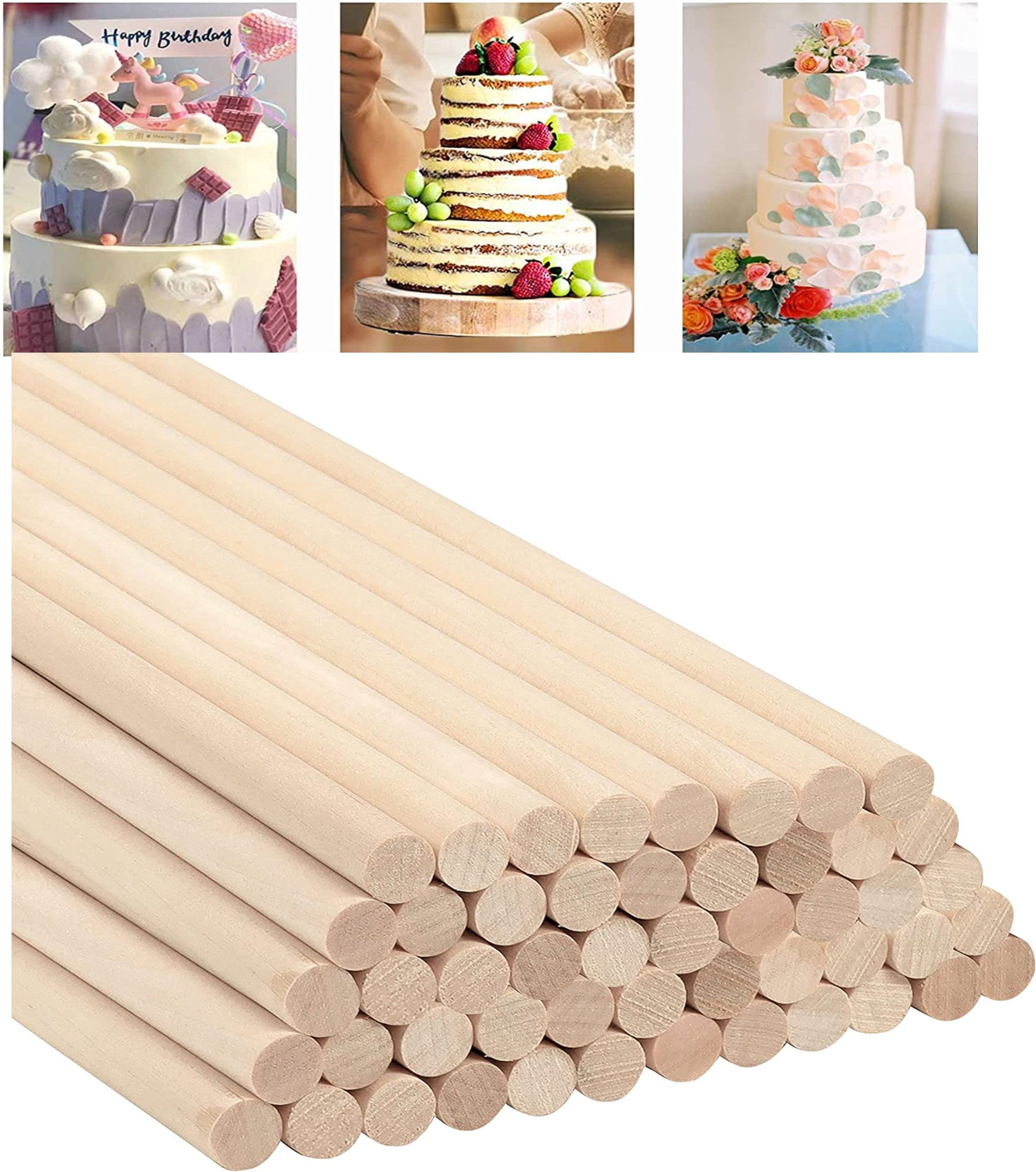 50-Piece Natural Wooden Cake Dowel Rods – 12 Inch (30 cm) Cake Support Sticks